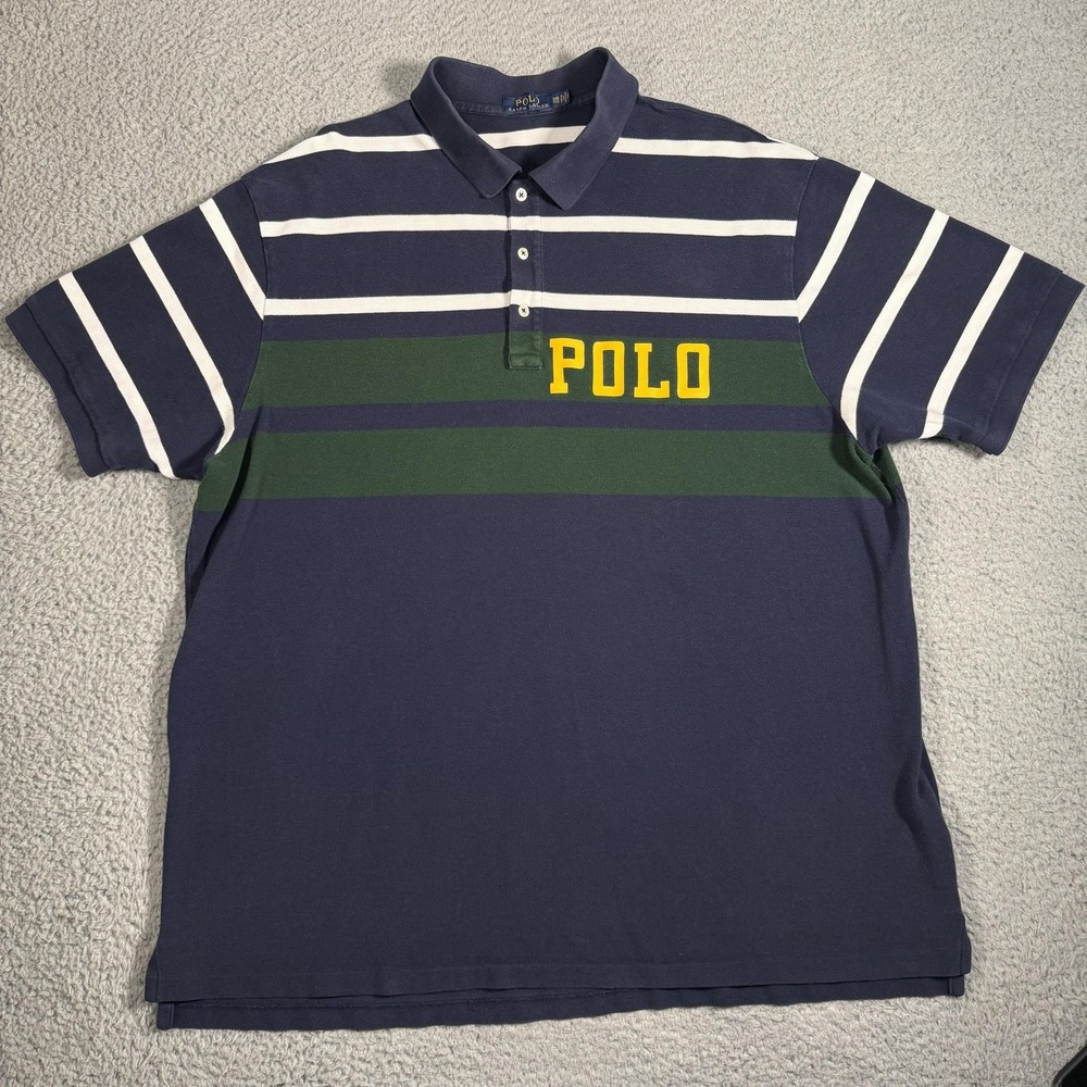 Polo Ralph Lauren Polo Shirt Mens Big 3XB Blue Stripe POLO Logo Short Sleeve